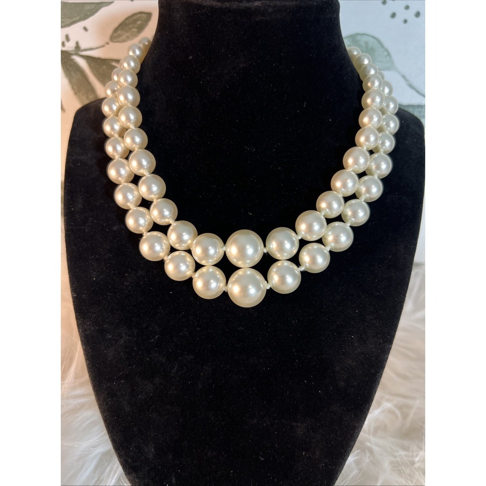 Estate Find Vintage Double Strand Knotted Graduated Faux Pearls Choker Necklace